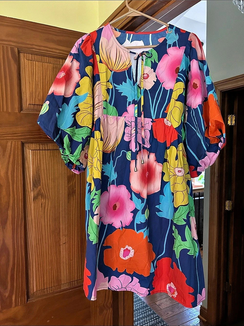Floral Mini Dress in Blue Like New